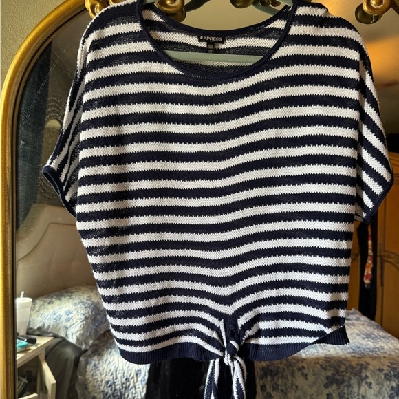Express Blue and White Striped Women's Top - Picture 1 of 5